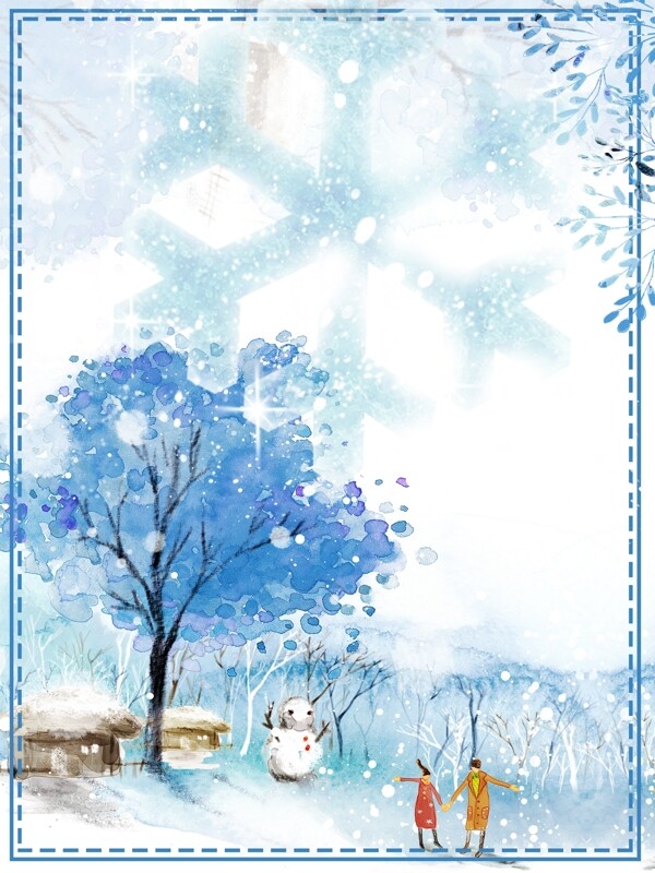 彩绘唯美冬季雪地背景素材