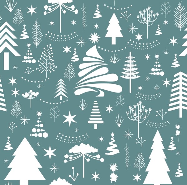 的圣诞图案与各种杉树装饰免费矢量