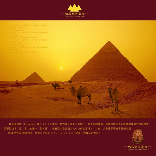 埃及骆驼夕阳西下金字塔国王埃及旅游区经典海报金色梦回忆童年图片