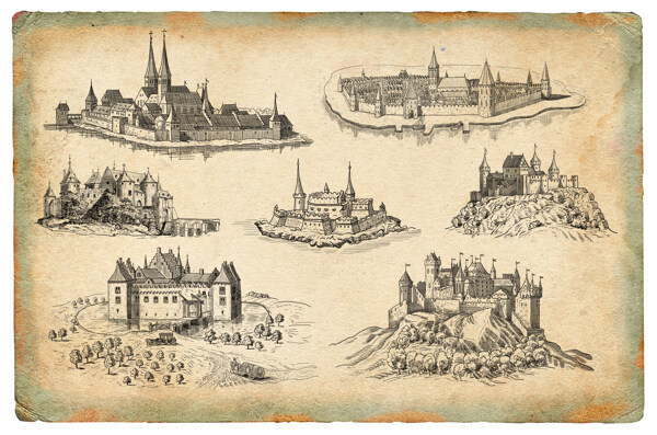 欧洲城堡线描稿图片