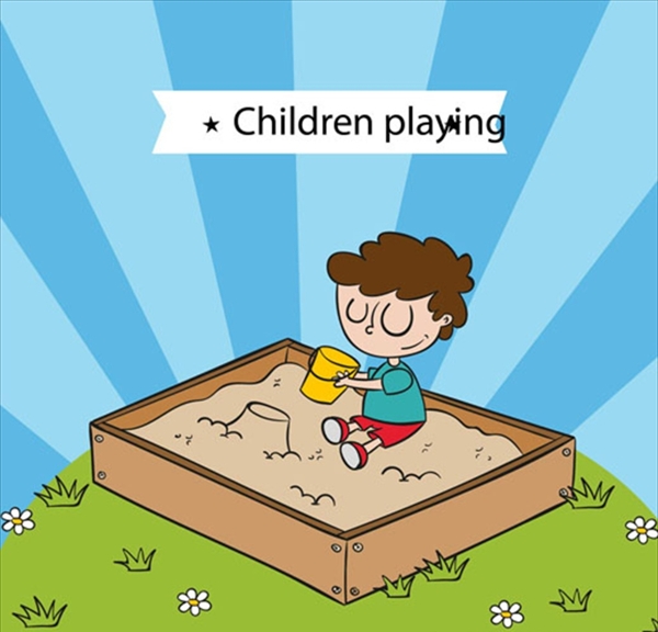 卡通儿童节玩沙子的孩子