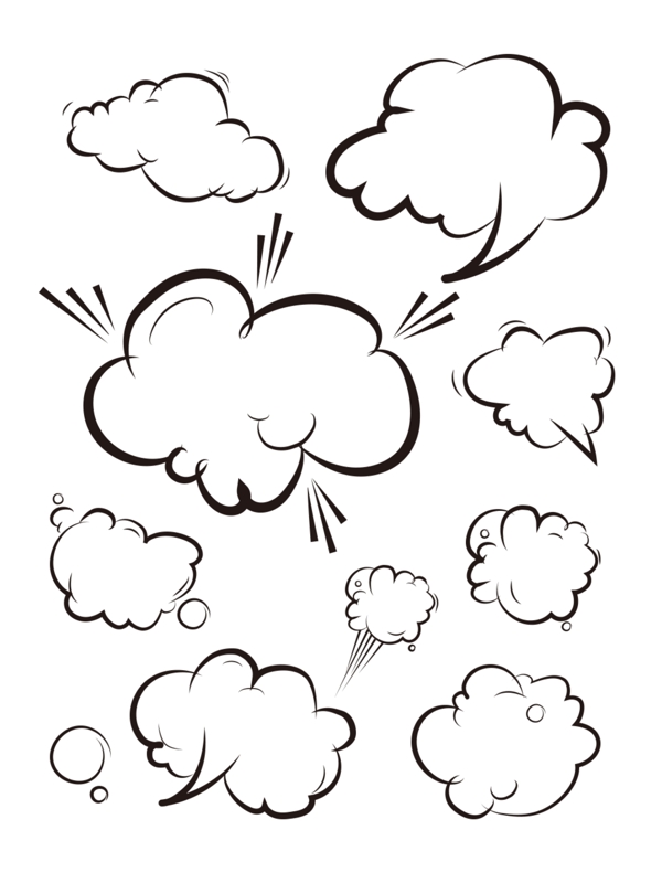 爆炸云对话框原创商用会话气泡黑白简笔元素