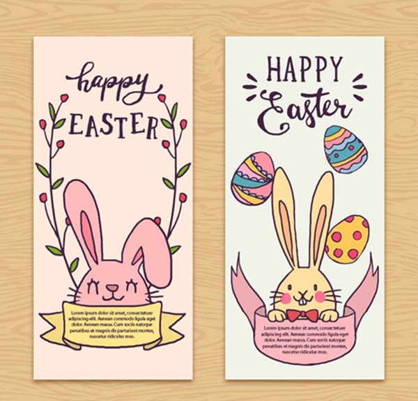 手绘复活节彩蛋兔子海报