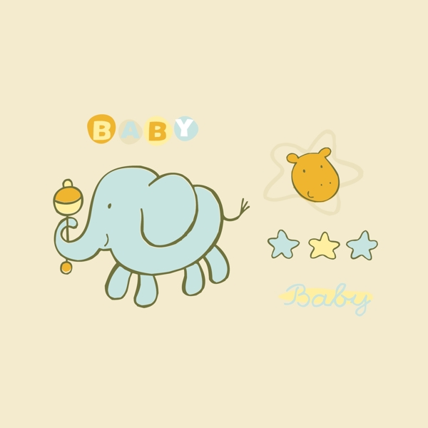 印花矢量圖可愛卡通卡通動物大象文字免費素材