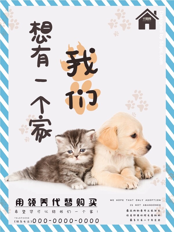 简约小清新领养宠物公益海报