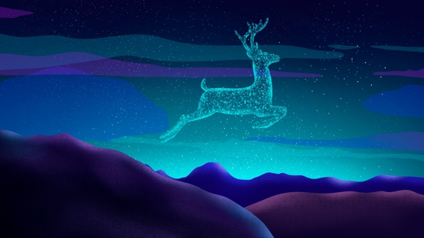星空中的鹿原创手绘海报插画壁纸