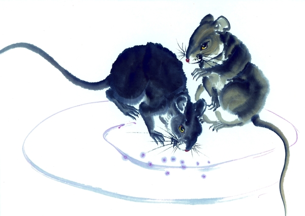 老鼠鼠年水墨复古传统背景素材图片