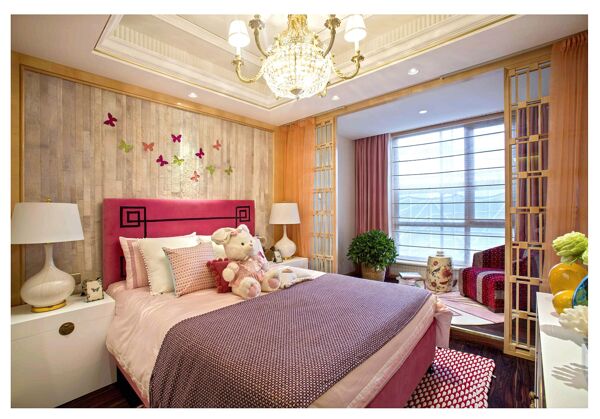 粉色甜美可爱温馨中式风格卧室装修效果图