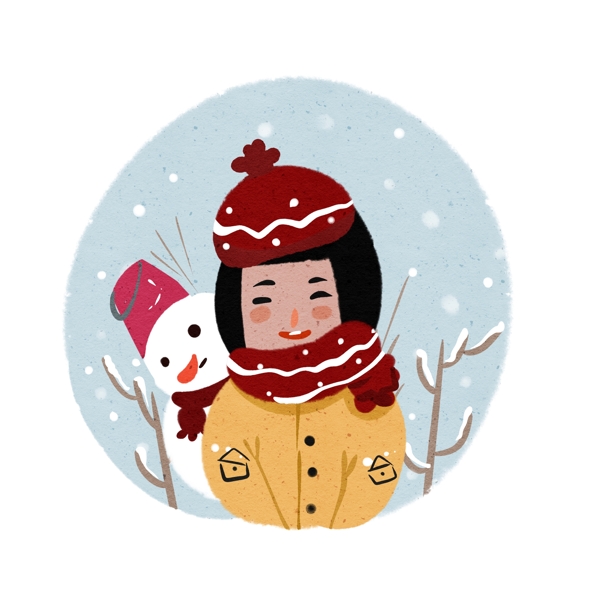 扁平冬季人物下雪可愛卡通元素