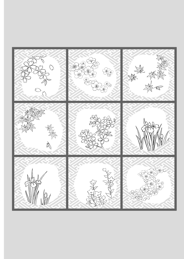 日本風(fēng)格矢量植物以及部分動(dòng)物素材圖片