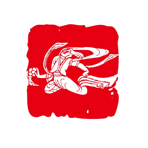 红色传统中国风敦煌飞天方形印章