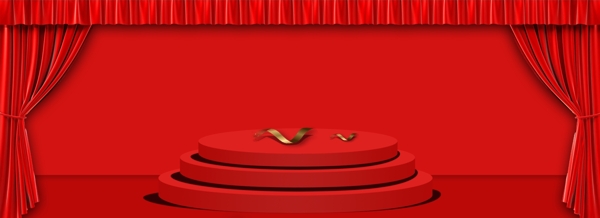 红色舞台幕布商品展示台背景海报
