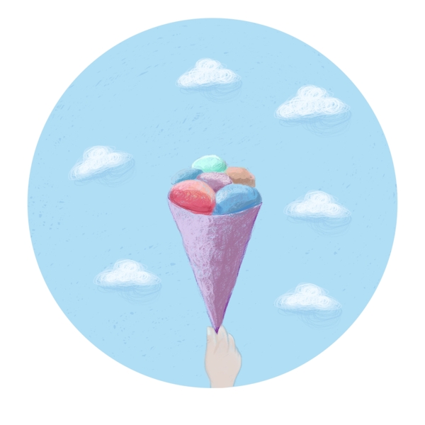 手拿冰淇淋云簡單插畫