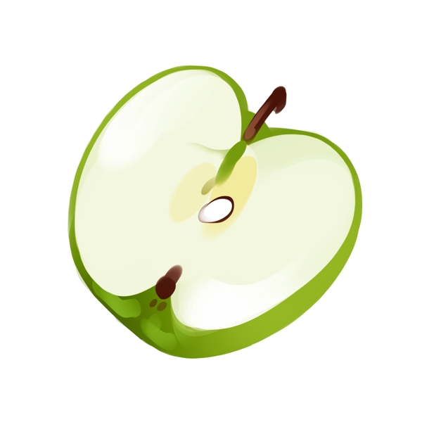 切开的绿色苹果插画