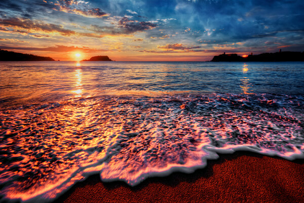 沙滩日落景色图片