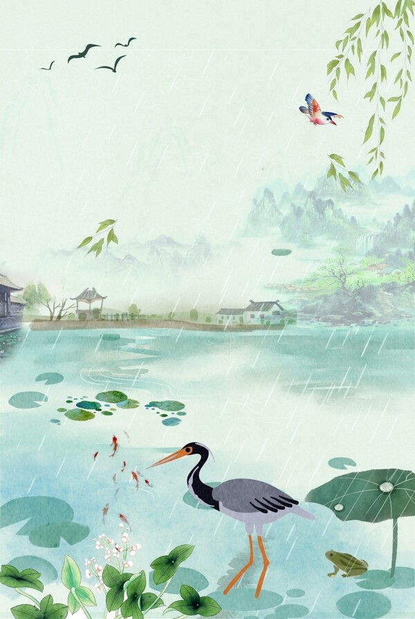 白露二十四節(jié)氣中國(guó)風(fēng)荷塘白鶴海報(bào)