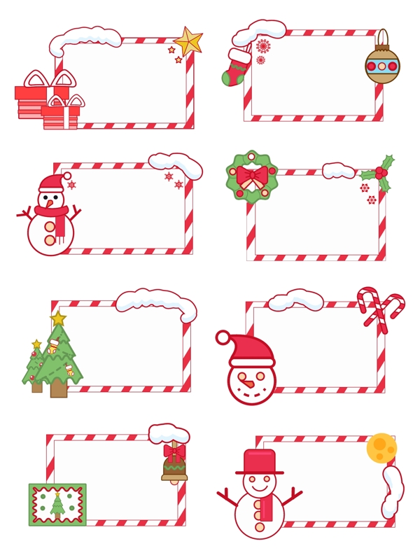 圣诞边框卡通雪人糖果相框矢量可商用元素