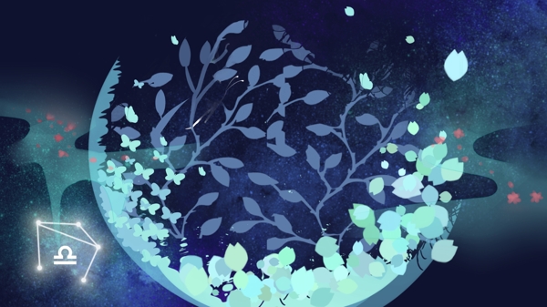夜晚手繪植物風(fēng)景插畫背景
