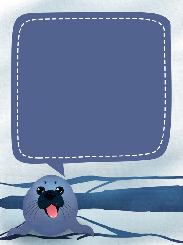 手绘蓝色卡通海豹背景