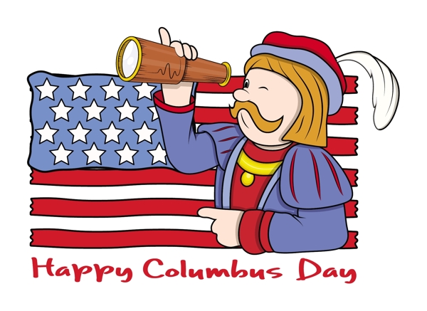 哥伦布日人与国旗和双眼的矢量图形