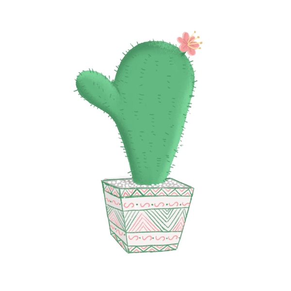 手绘绿色仙人掌植物盆栽插画元素