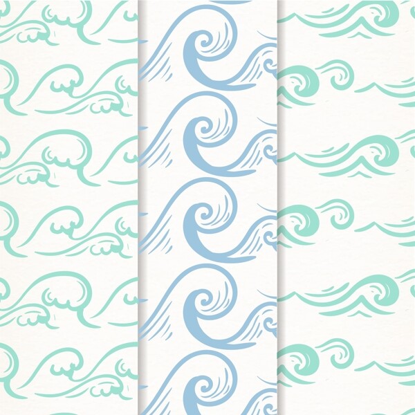 三种手绘装饰波浪图案