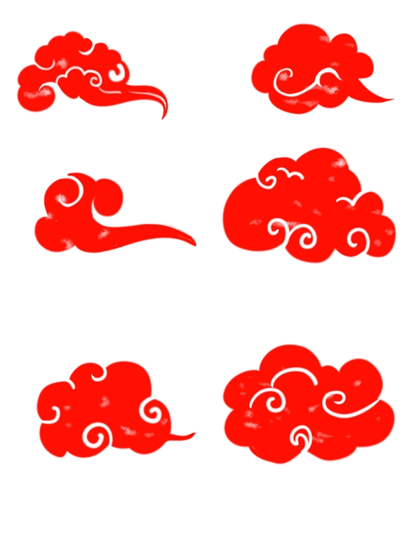 原创手绘红色中国风云素材