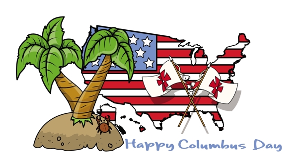 哥伦布日树和美国地图和国旗矢量