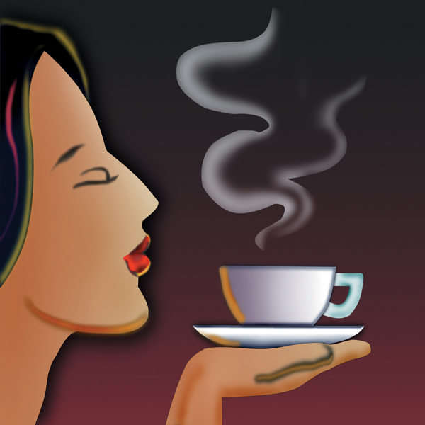 咖啡美女数字油画图片