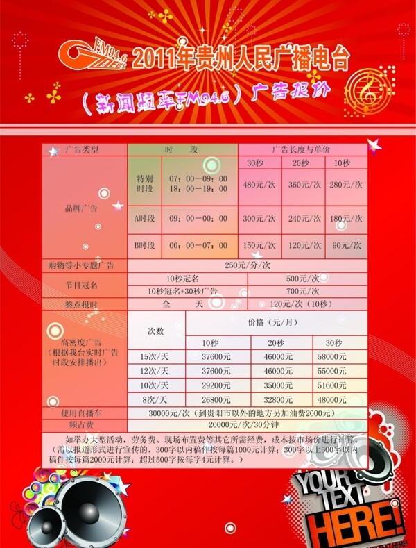 2011年贵州人民广播电台广告价格表图片