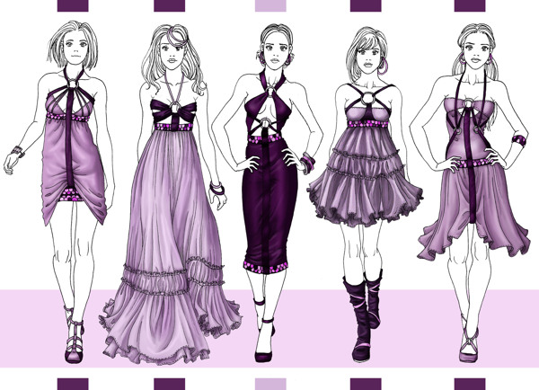 5款紫色晚宴礼服设计图