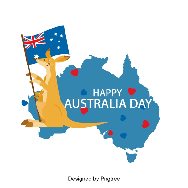 澳大利亚国旗蓝色袋鼠爱心国旗旗帜地图字体设计