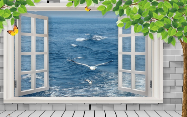 海景3D背景墻綠色清新