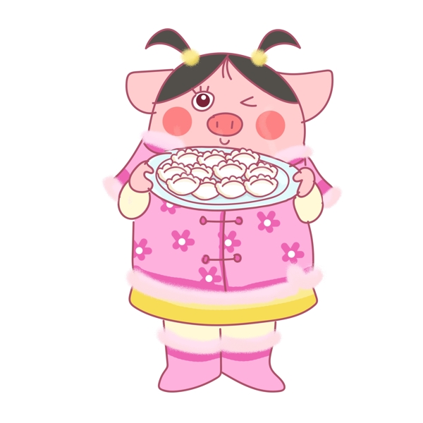 猪年猪春节过年饺子可爱卡通原创插画元素