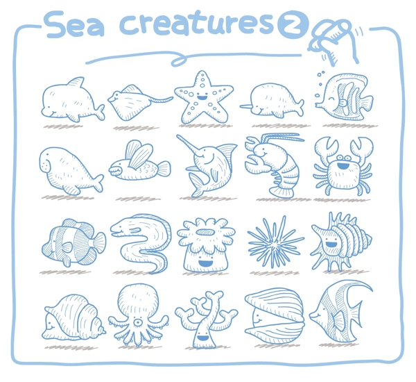 海洋动物水产矢量图案