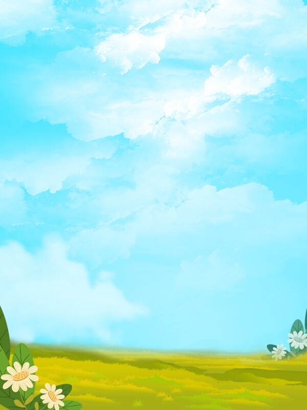 蓝色云彩天空草地夏季背景图