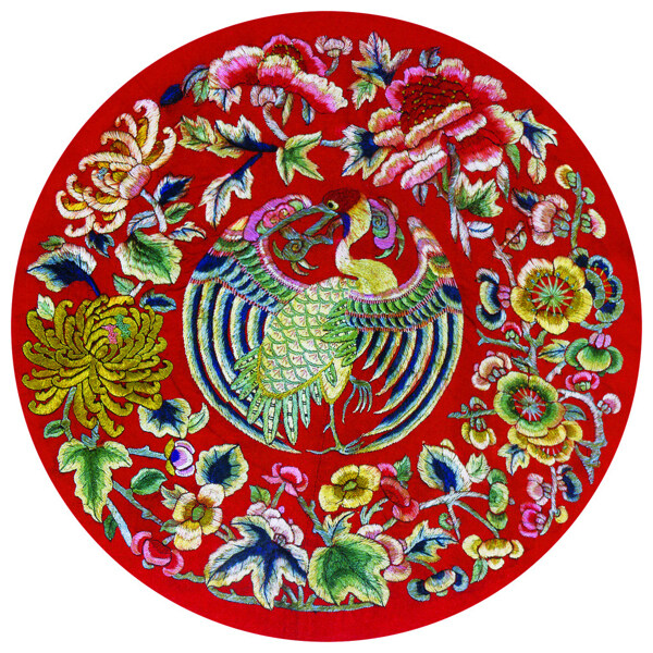繡花圖騰民族鳥花朵免費(fèi)素材