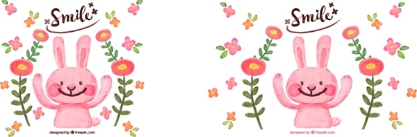 水彩花卉卡通兔子背景