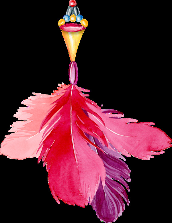 粉紫色水彩手绘羽毛透明素材