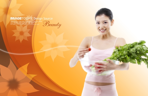 美女懷抱蔬菜秋意背景