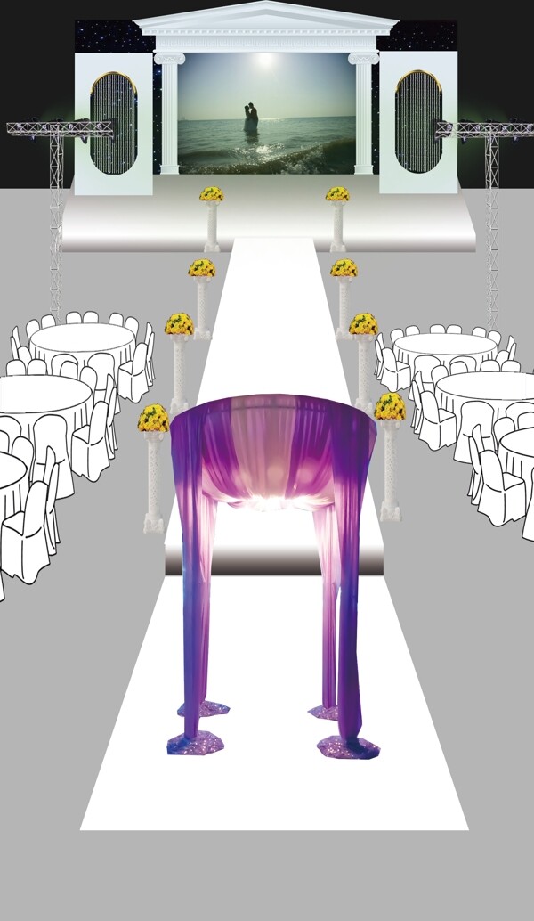 婚礼现场3d效果图紫色
