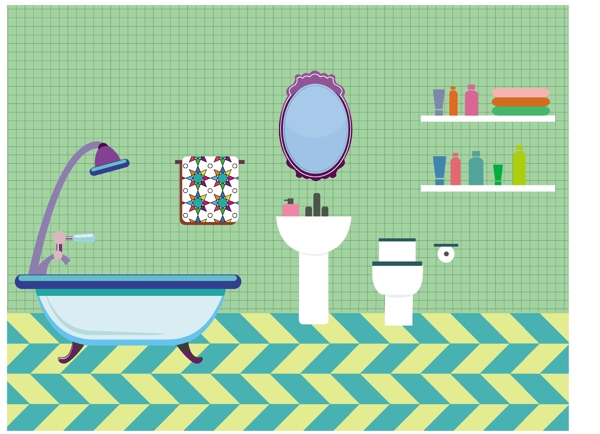 浴室家具布置彩色图标素描免费矢量