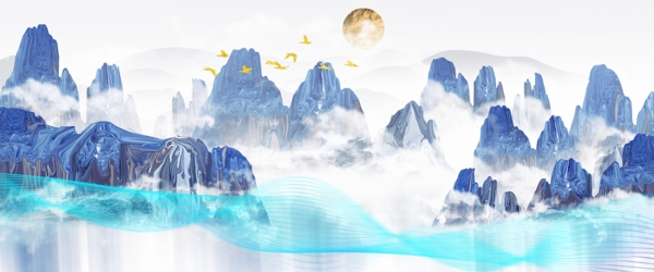 新中式大气水墨风格中国风山水装饰画