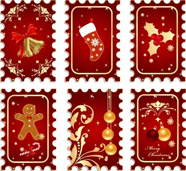 邮票风格圣诞节主题矢量素材