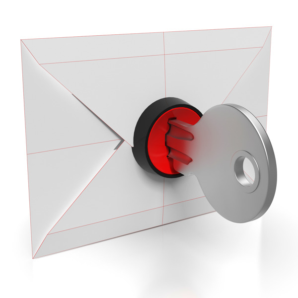 安全电子邮件的信封和钥匙显示