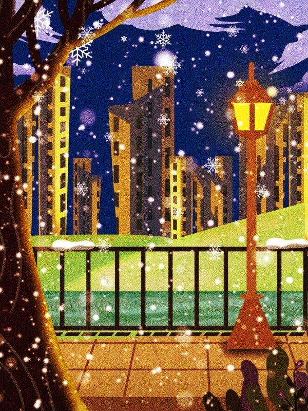 冬季城市星空夜景背景设计