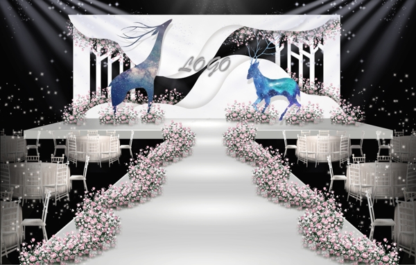白粉色系婚礼舞台效果图