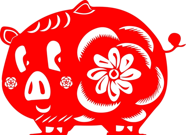 紅色新年喜慶剪紙豬元素