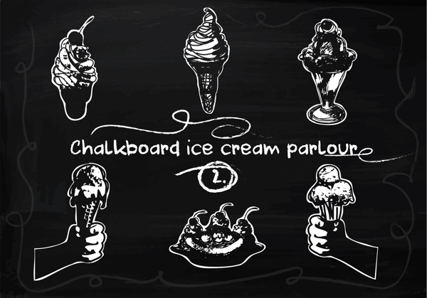 自由手绘的冰淇淋放在黑板背景矢量