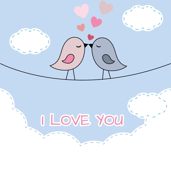 卡通亲吻情侣鸟矢量素材